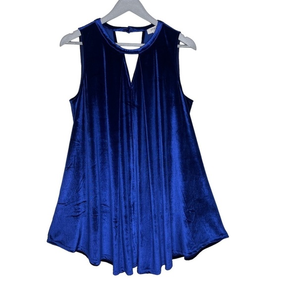 Umgee Blue Velvet Sleeveless Knee Length Dress Size Small Key Hole Cutout Neck - Picture 1 of 14